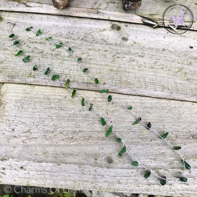 Diopside Chip Silver Wire Crochet Necklace